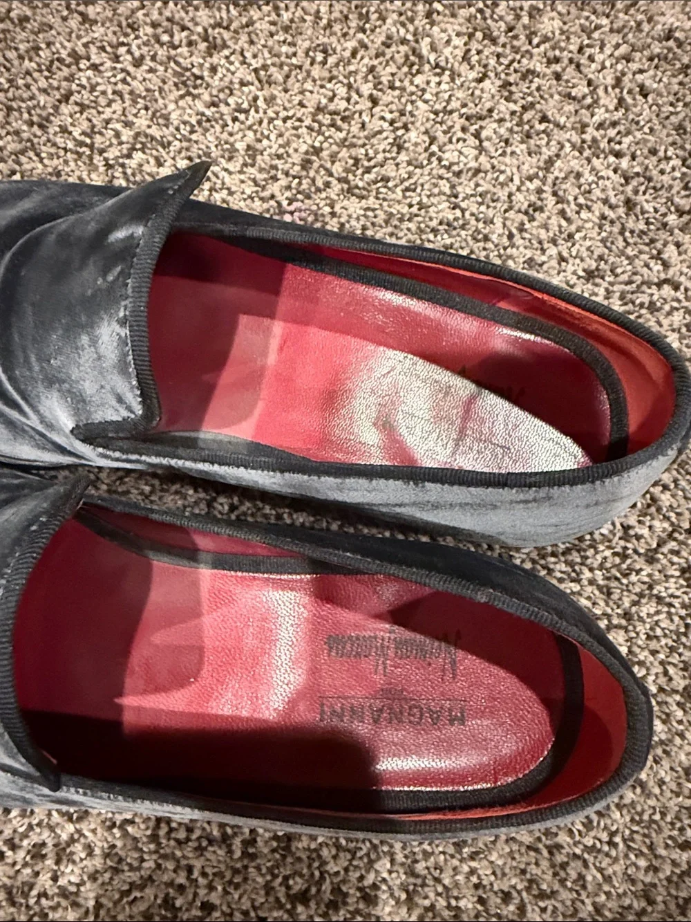 Magnanni Black Velvet Slip-On Loafers with Red Lining